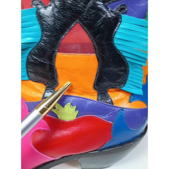 Zalo Womens 8.5 M Sunset Mesh Western Cowboy Boots Colorful Leather Vibrant VTG - Picture 5 of 16